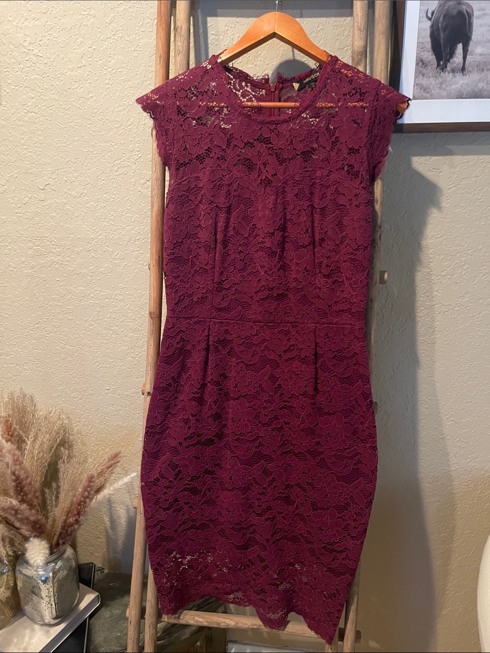 Miusol Wine Lace Midi Dress